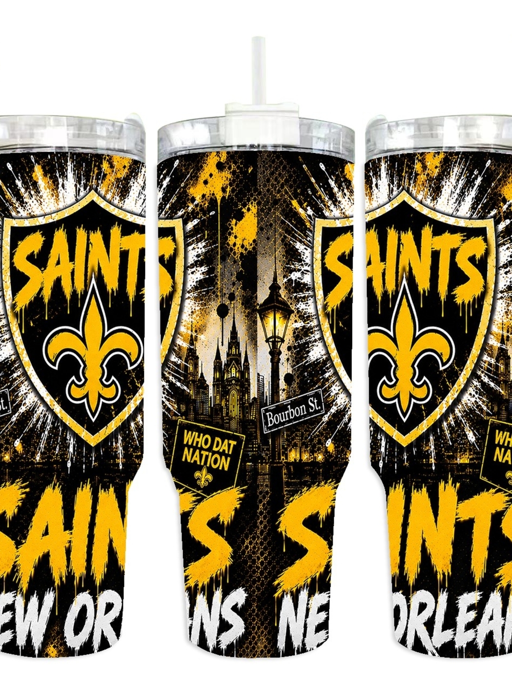 New Orleans Saints Black & Gold Travel Tumbler with Straw